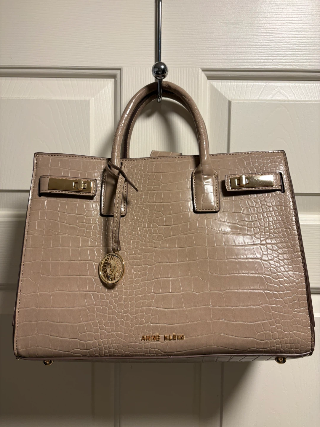 Anne Klein Taupe Croc-Embossed Satchel Handbag