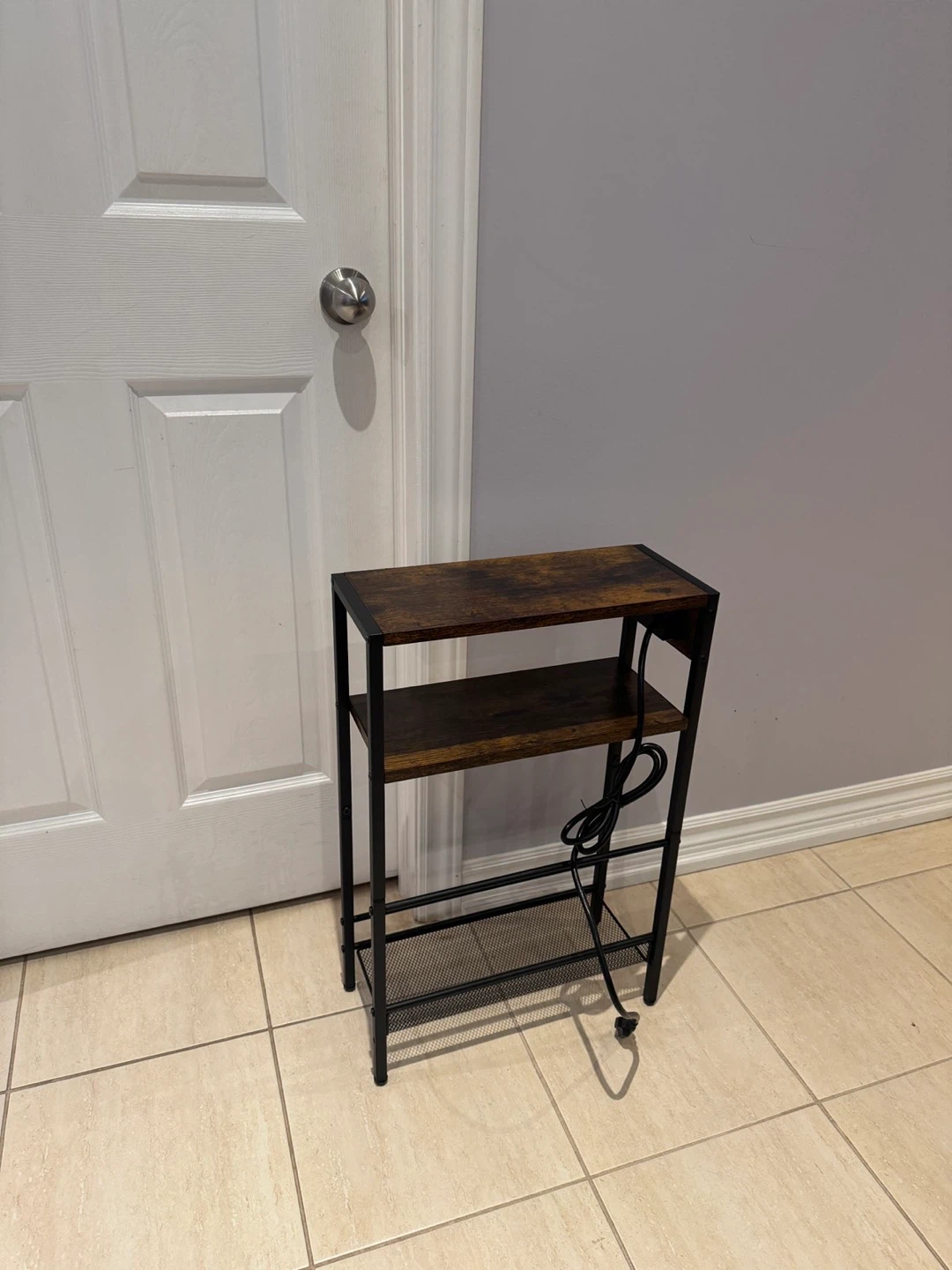 Industrial Side Table with Built-in Outlets