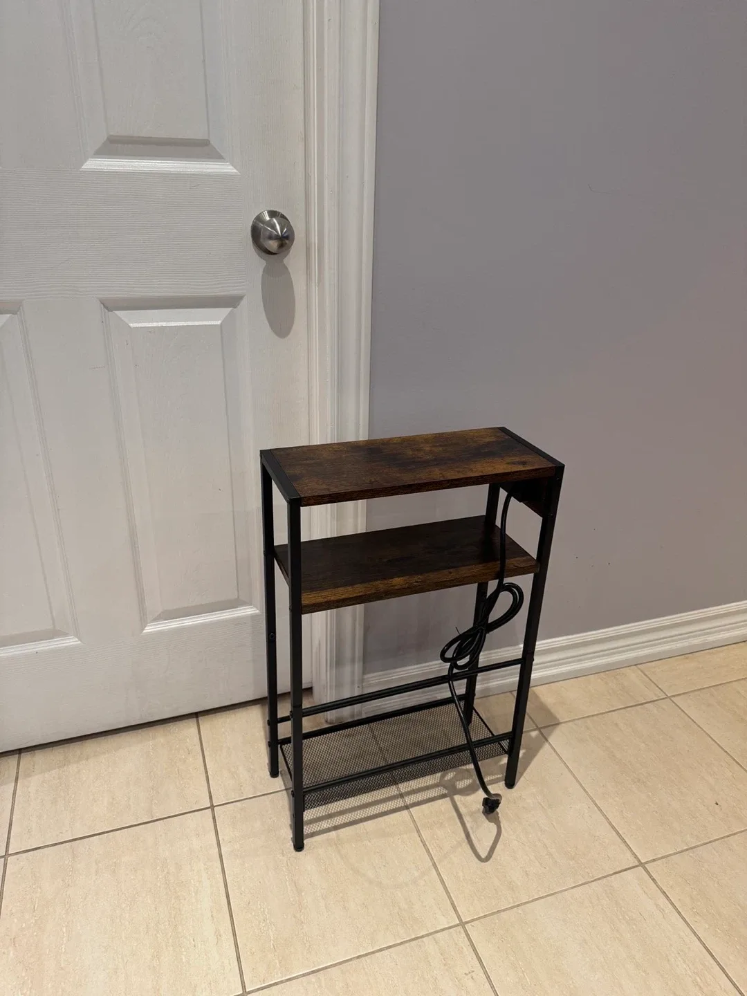 Industrial Side Table with Built-in Outlets