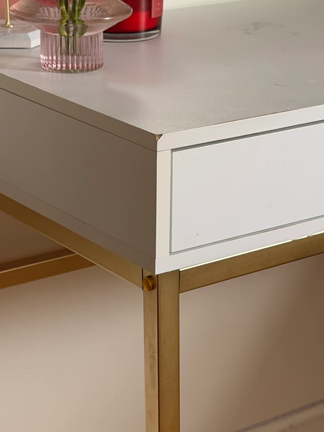 White Vanity Desk with Gold Legs and Mirror - photo 3