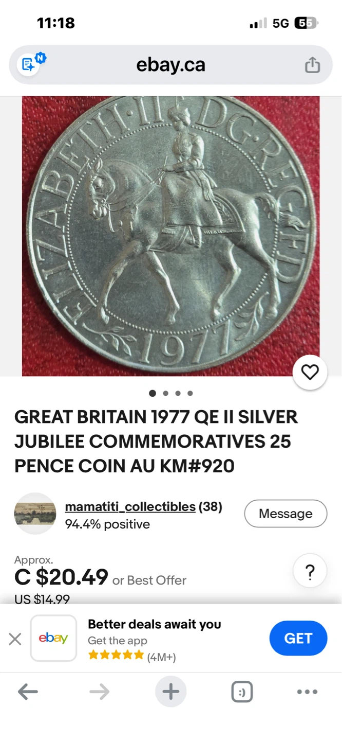 Great Britain 1977 QE II Silver Jubilee 25 Pence Coin - photo 2