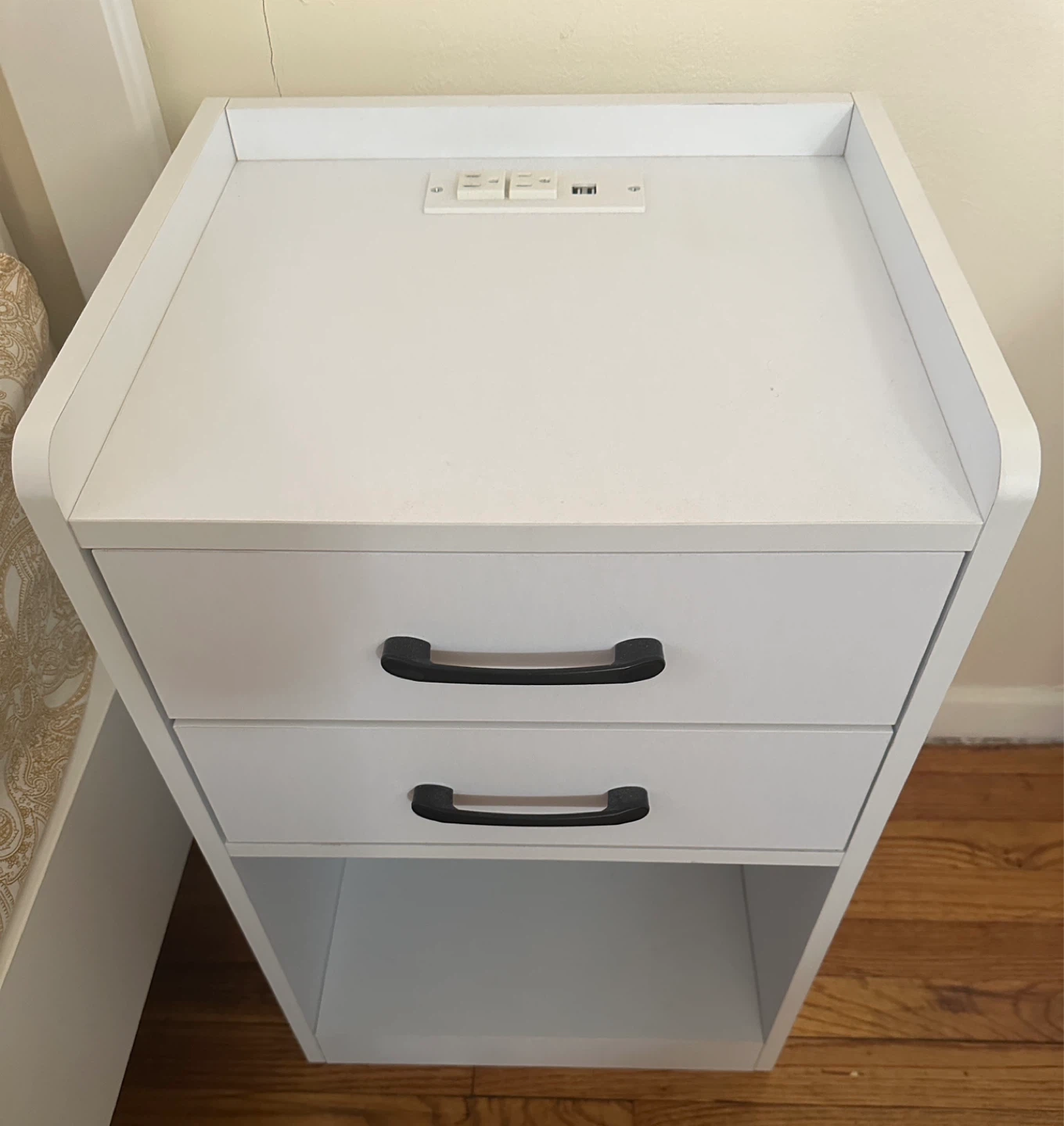 White Nightstand with 2 Drawers and Built-in Charging Station - photo 2