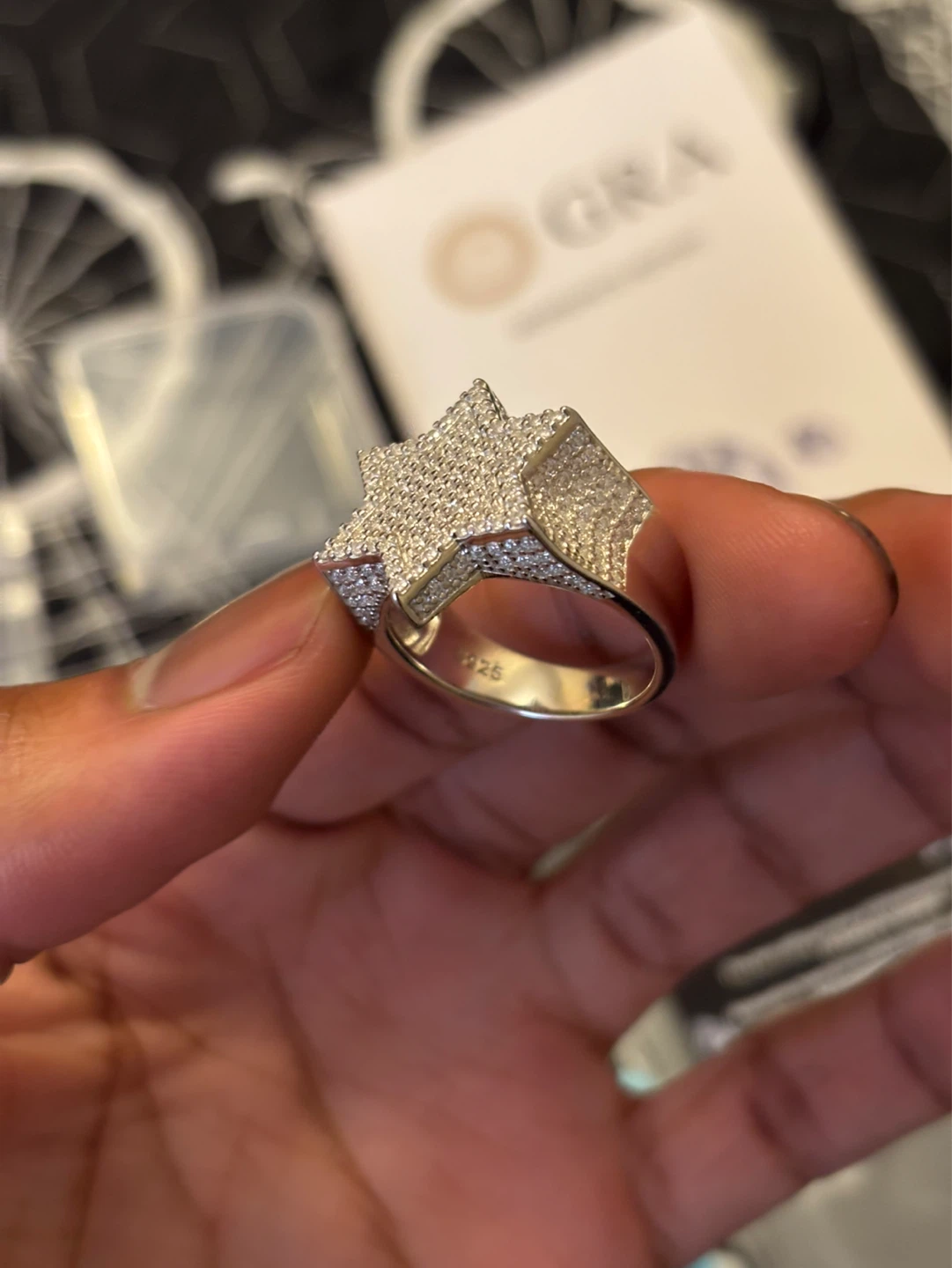 VVS Moissanite Star Ring Solid 925 Silver - Size 10
