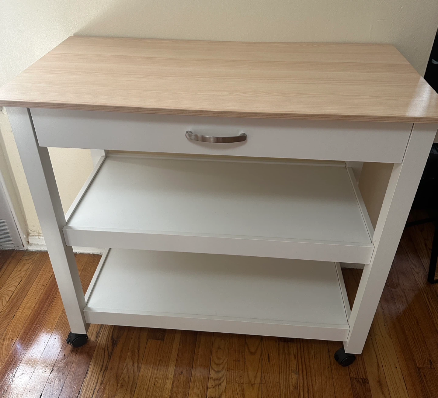 White Kitchen Cart with Drawer and Shelves - photo 3