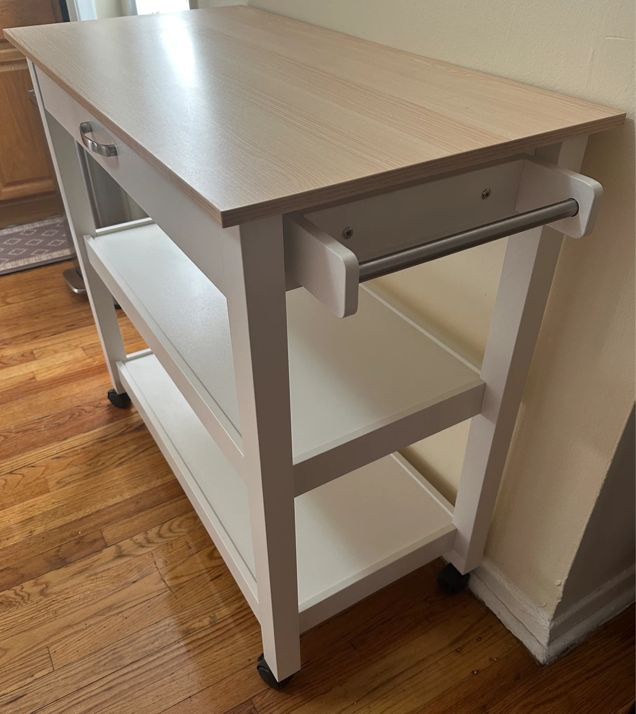 White Kitchen Cart with Drawer and Shelves