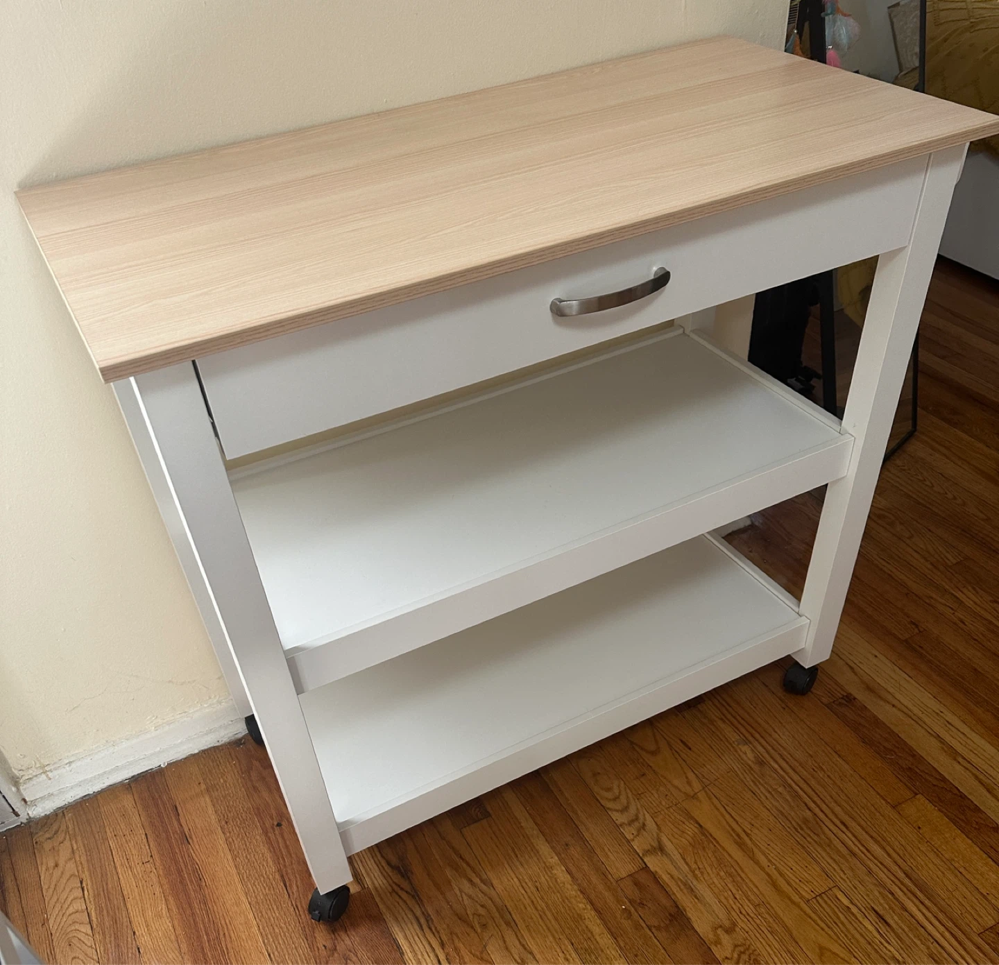 White Kitchen Cart with Drawer and Shelves - photo 2