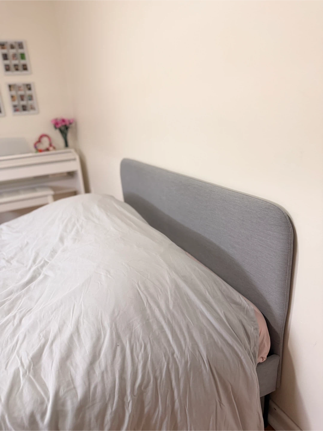 Grey Upholstered Bed Frame with Headboard + Mattress