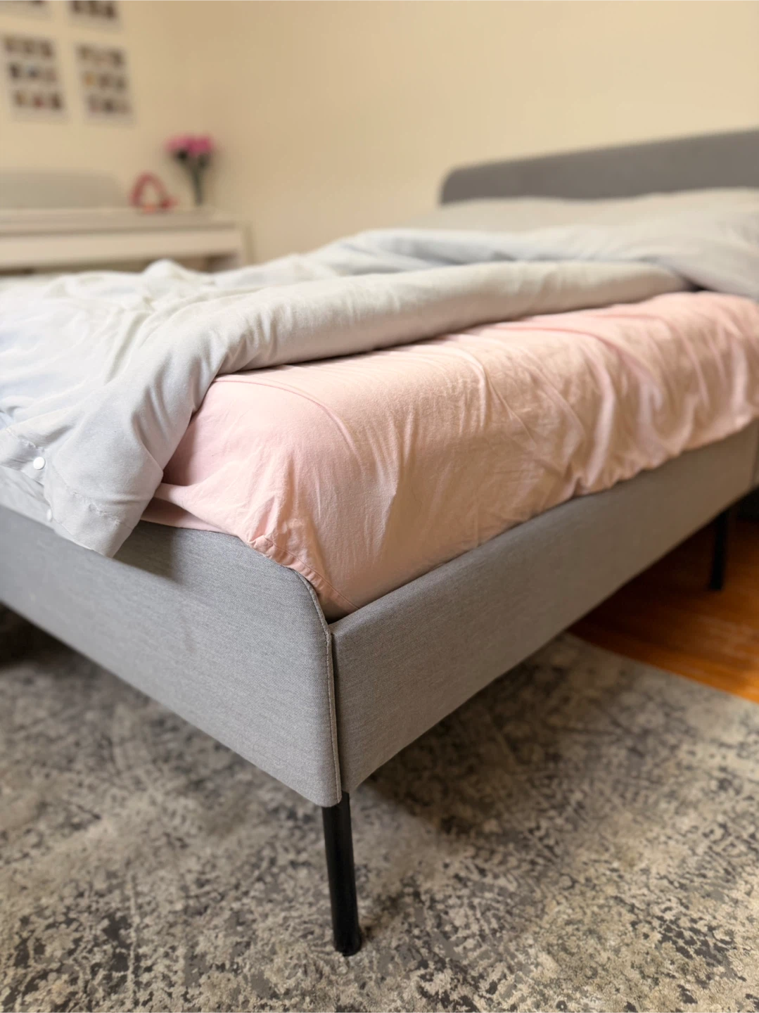 Grey Upholstered Bed Frame with Headboard + Mattress - photo 2