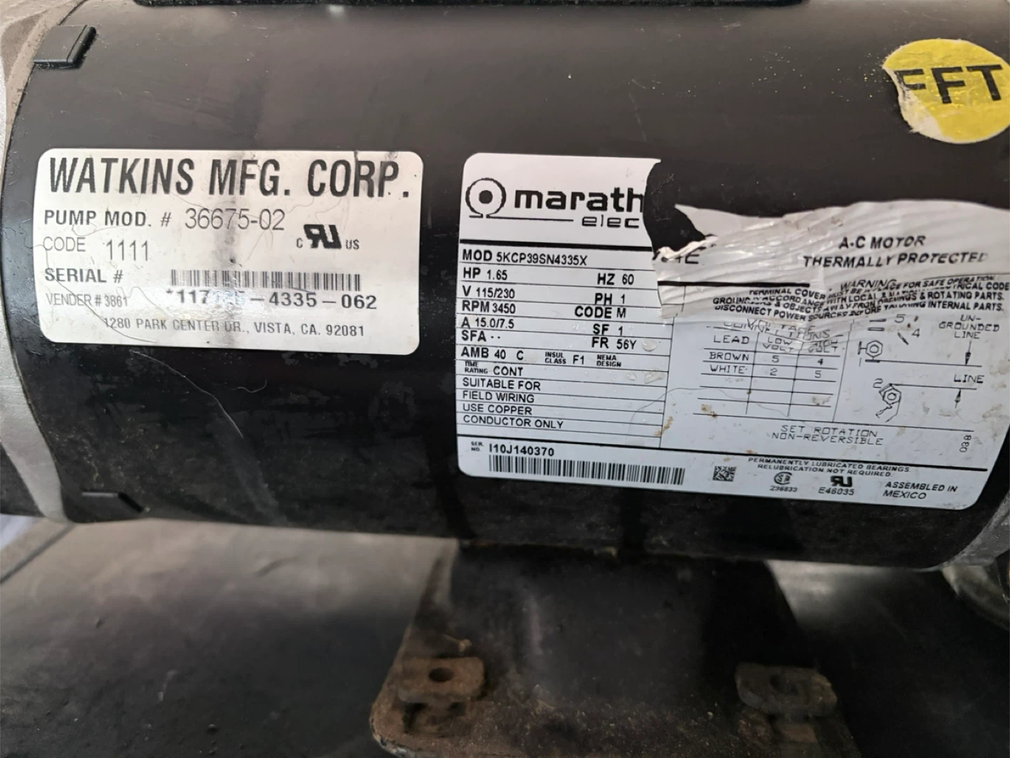 Watkins Mfg. Corp. Hot Tub Pump Motor - photo 3