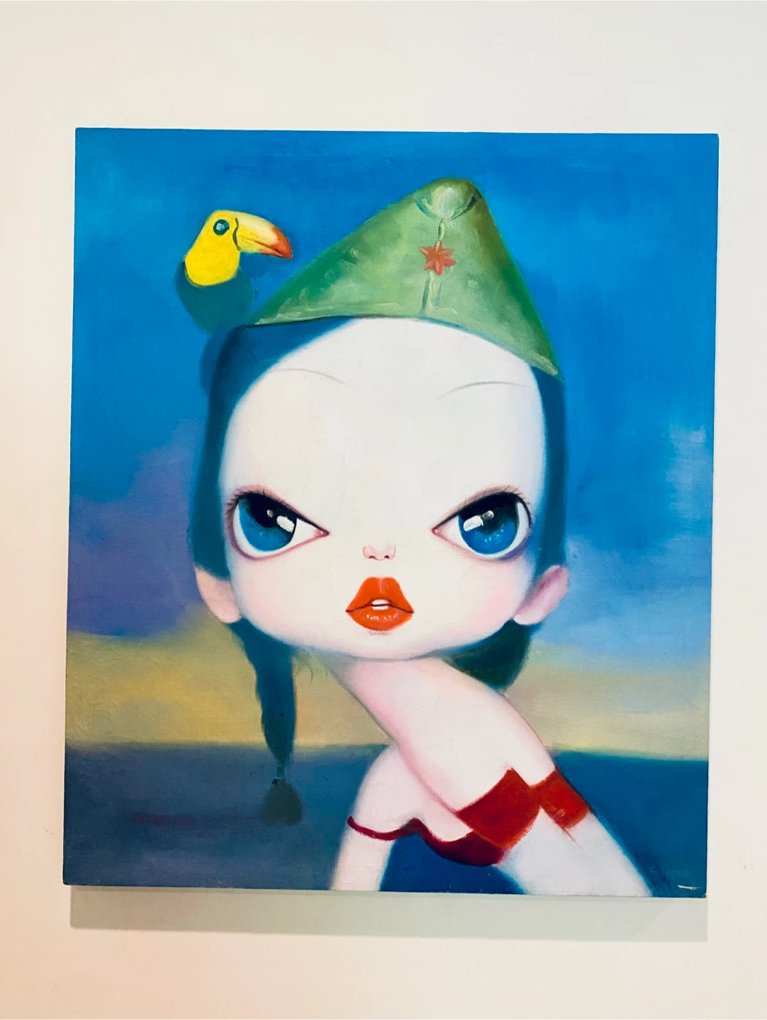 Original Painting - Girl with Toucan and Green Hat