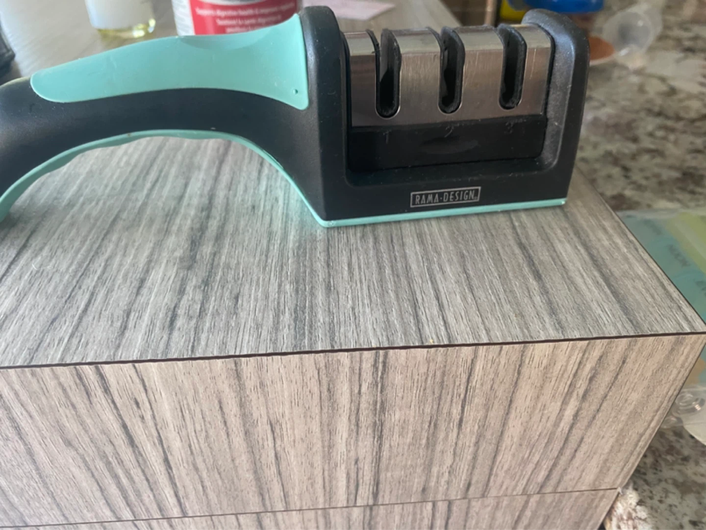 3 stage Knife Sharpener with Aqua Handle