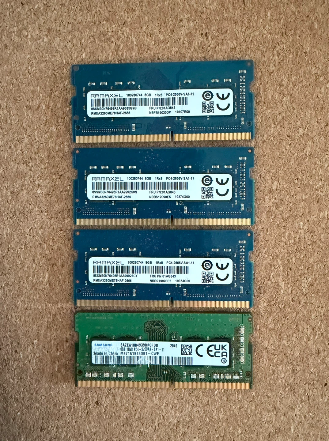 4x Samsung Ramaxel 8GB DDR4 2666/3200MHz SO-DIMM laptop memory