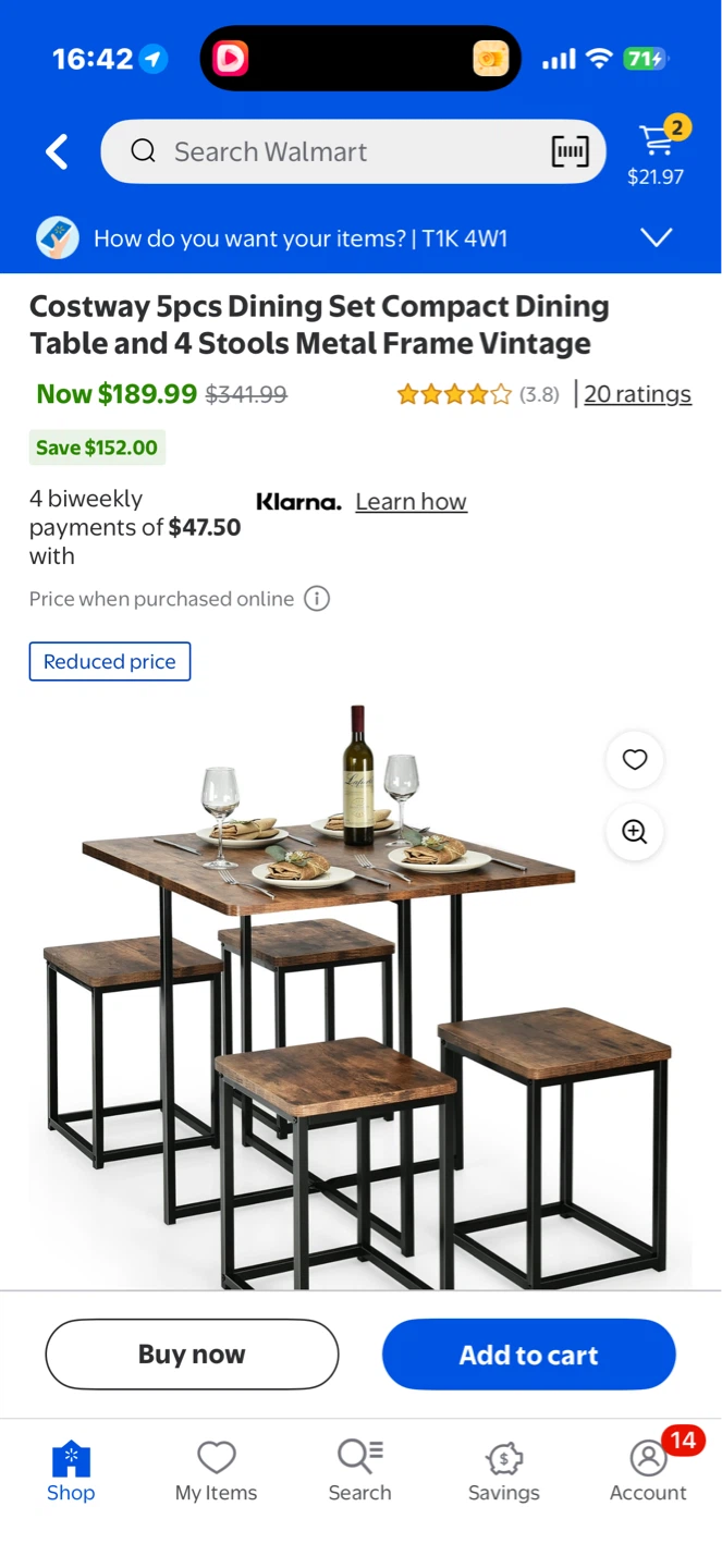 Costway 5-Piece Compact Dining Set with 4 Stools