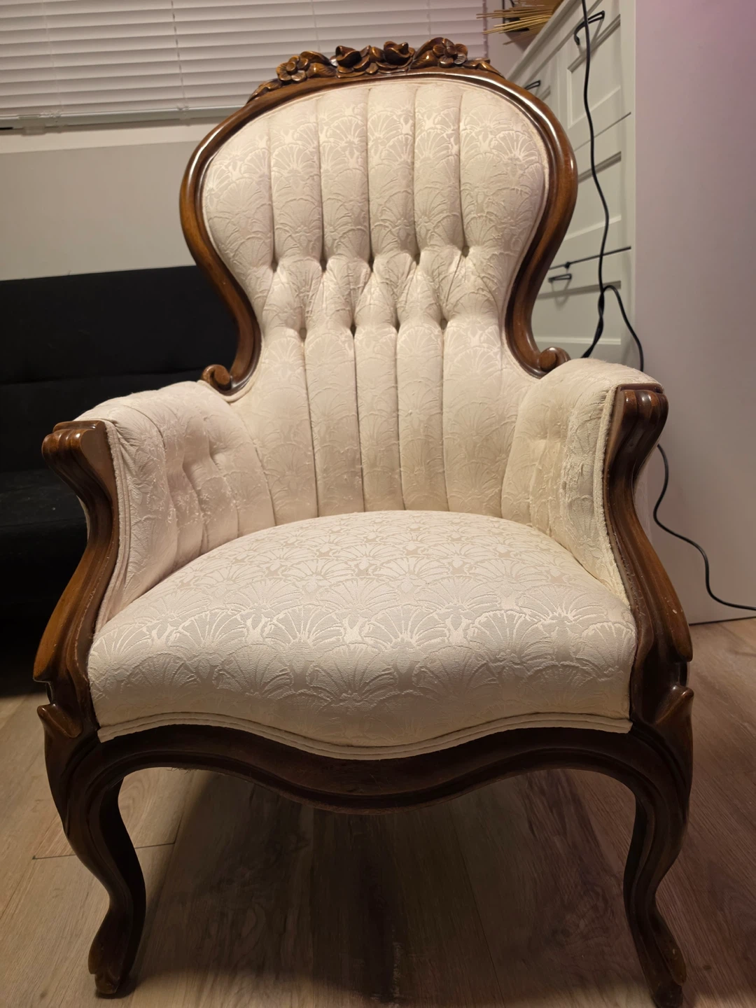 Vintage Accent Chair - Cream Damask Upholstery