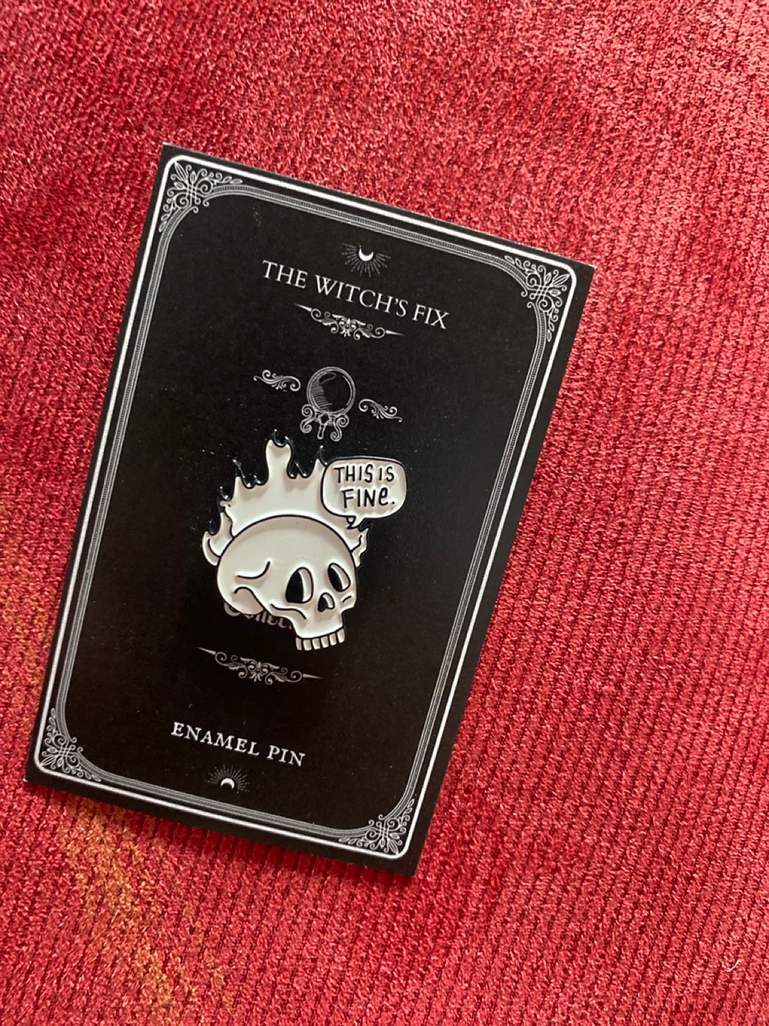 The Witch's Fix Enamel Pin - "This is Fine" Skull