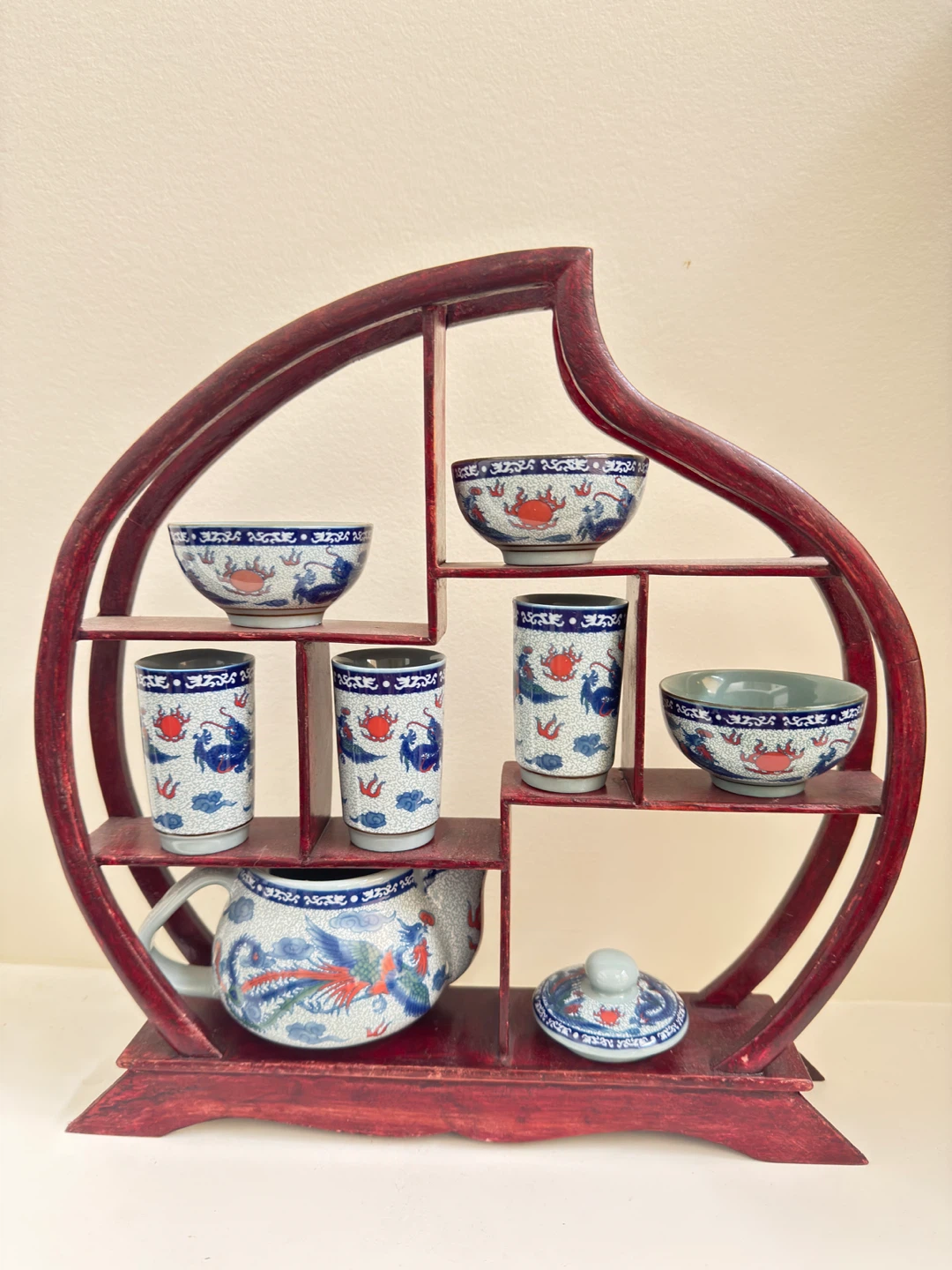 Vintage Ceramic Tea Set with Display Shelf