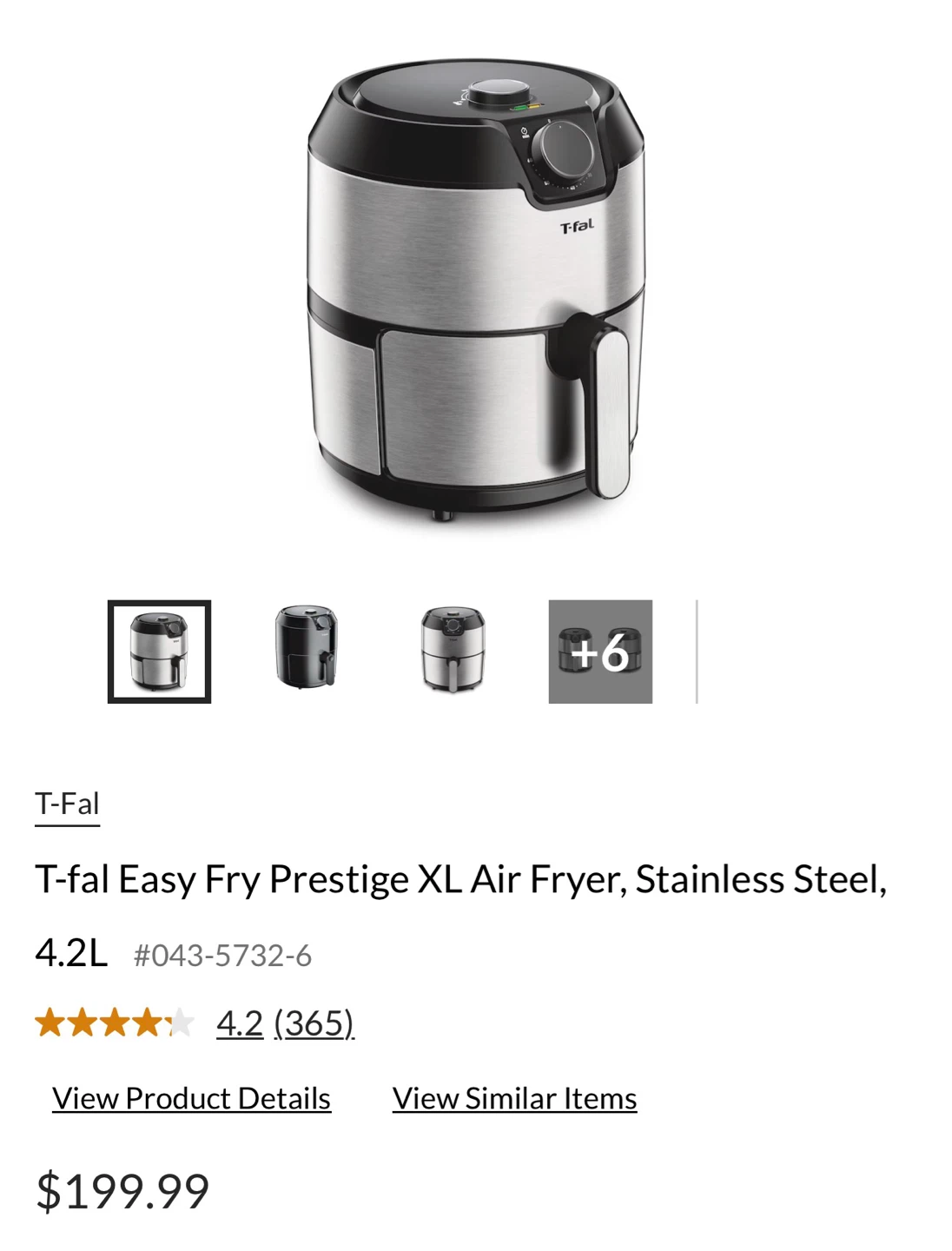 T-fal Easy Fry Prestige XL Air Fryer, 4.2L Stainless Steel