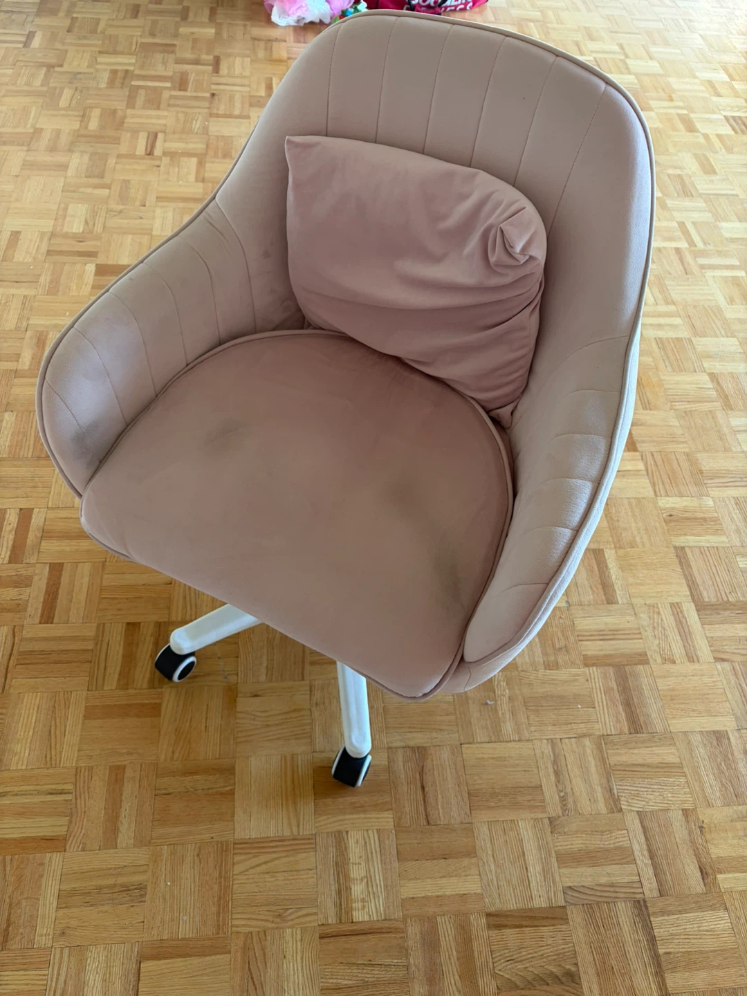 Pink Velvet Swivel Office Chair with Lumbar Pillow