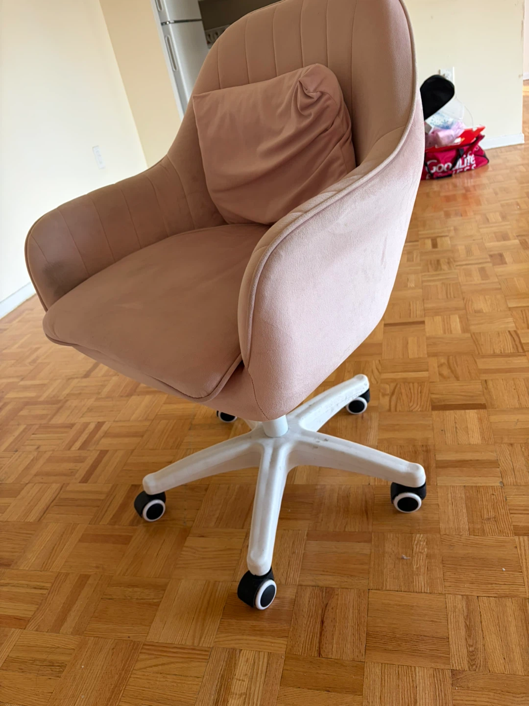 Pink Velvet Swivel Office Chair with Lumbar Pillow - photo 2