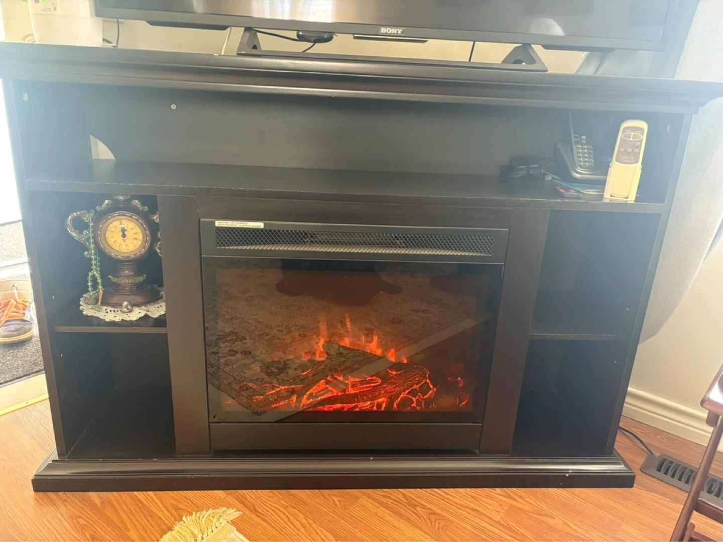 Dark Wood Electric Fireplace Entertainment Unit