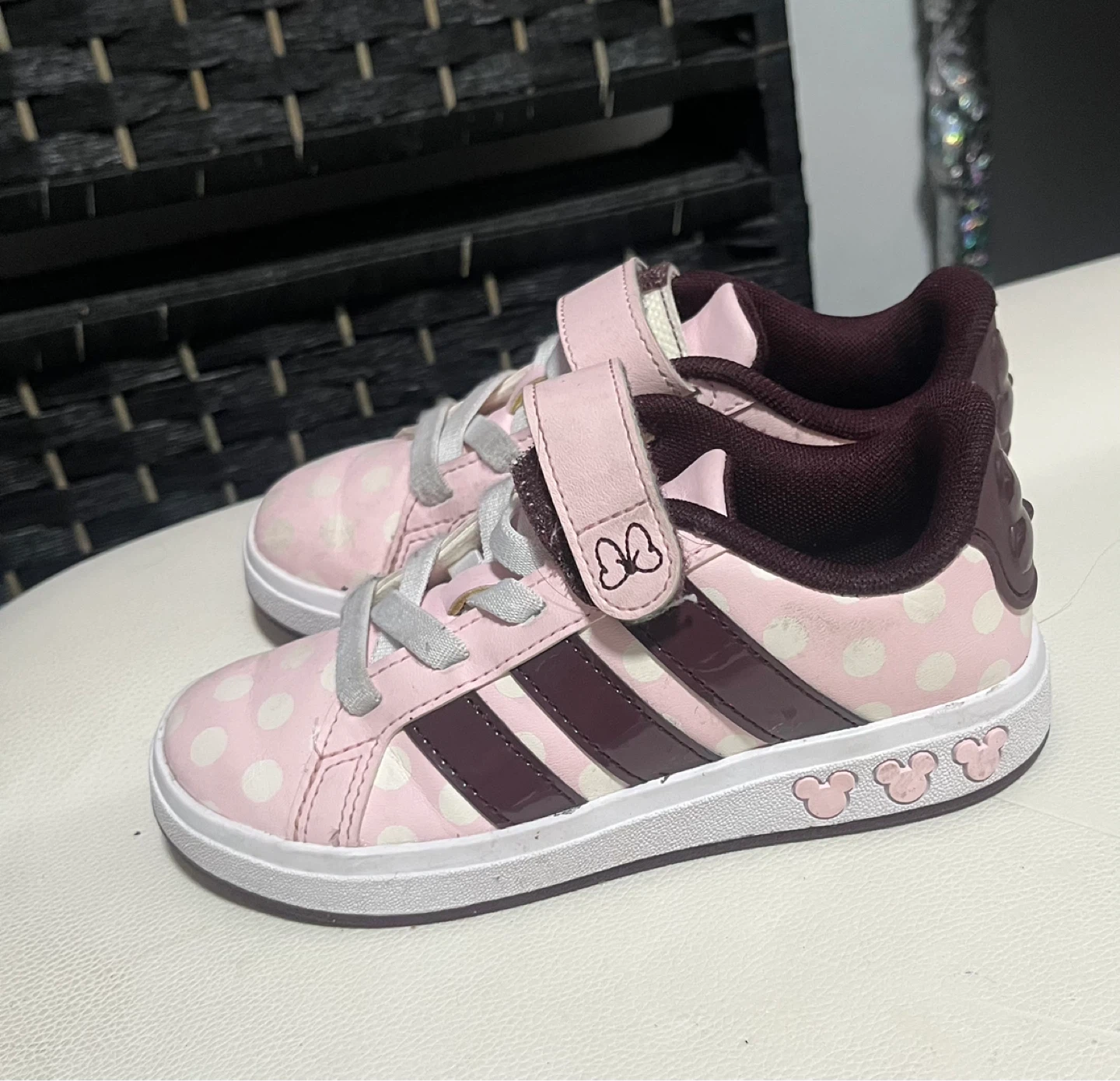Adidas Toddler Girls Pink White Polka Dot  size 11 kids