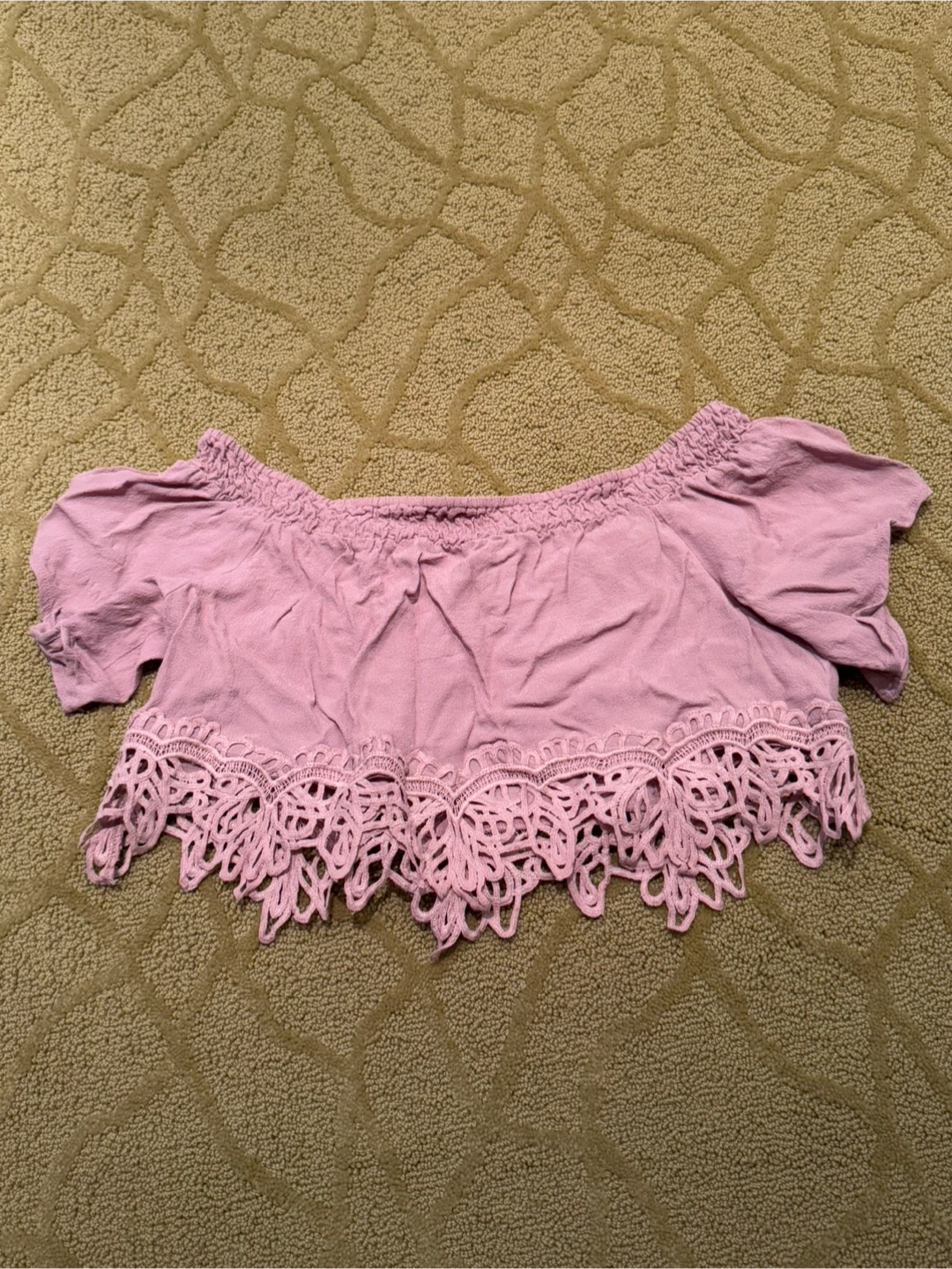 TOBI Off-the-Shoulder Lace Trim Crop Top - Mauve - M