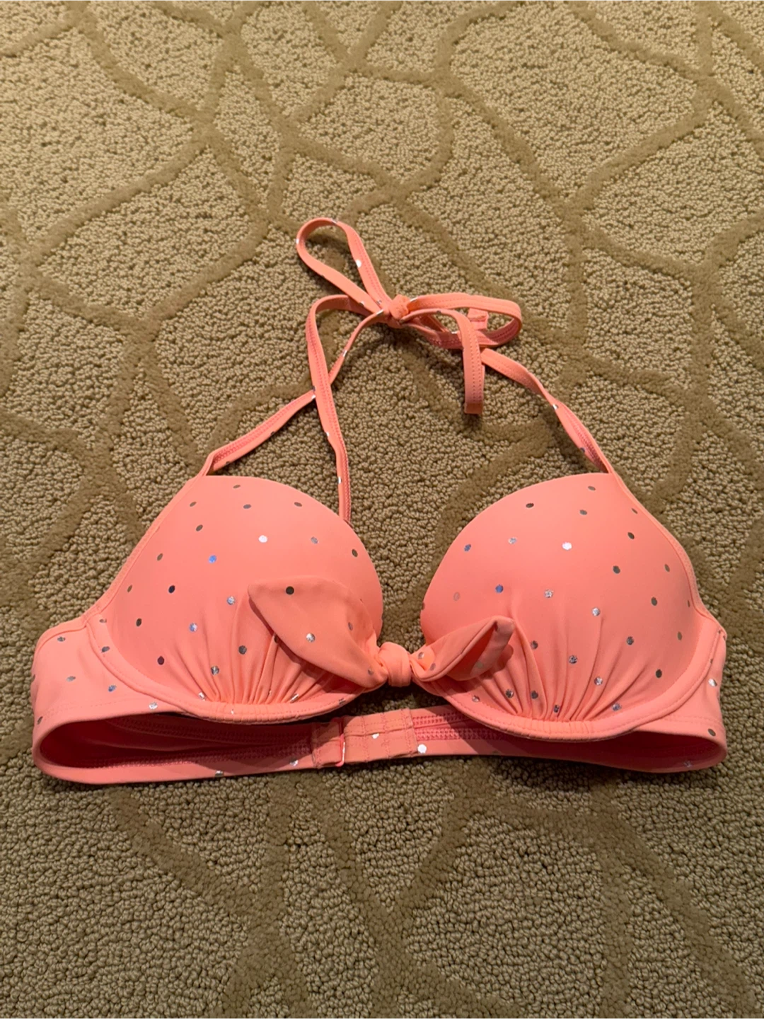 Aerie Coral Polka Dot Bikini Top Size 32C