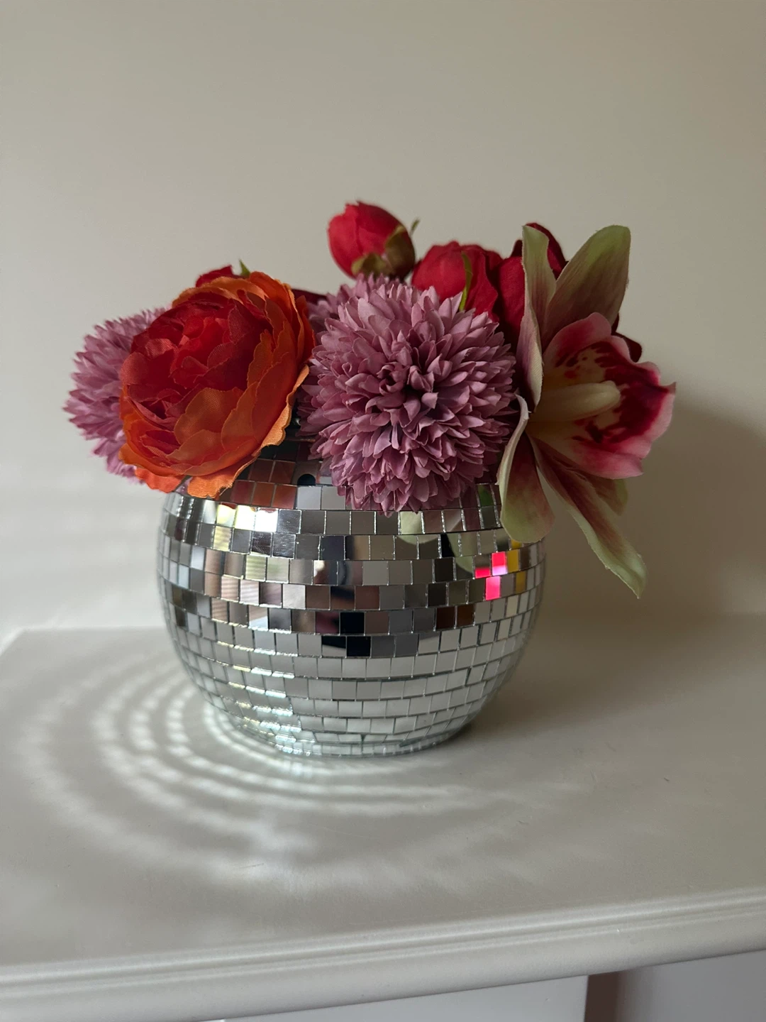 Disco Ball Vase with flowers