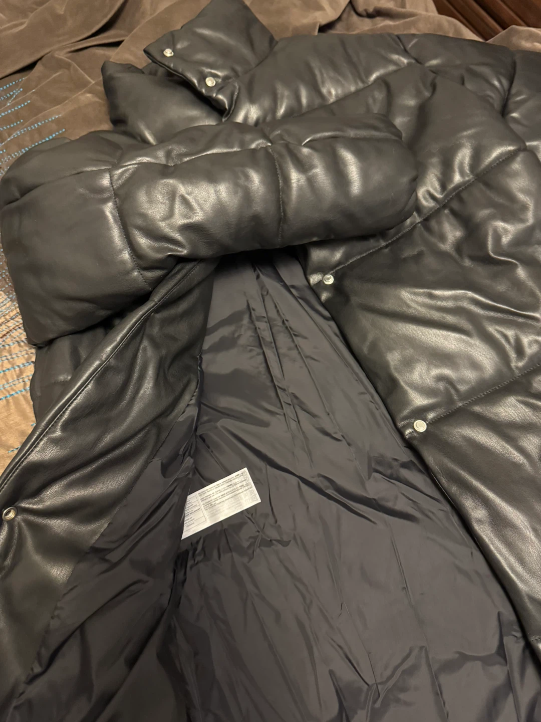 Black Faux Leather Puffer Coat - photo 5