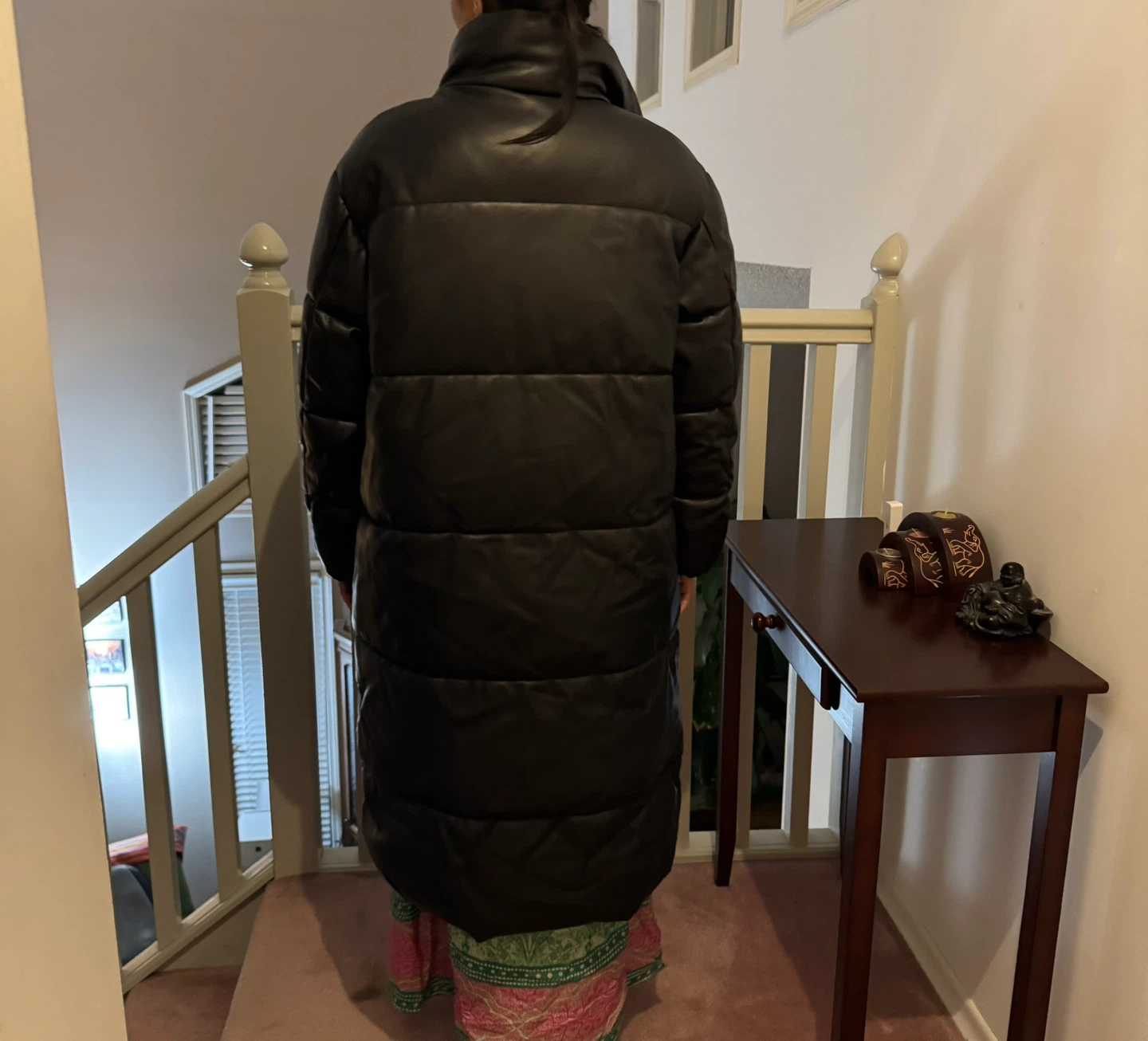 Black Faux Leather Puffer Coat - photo 2