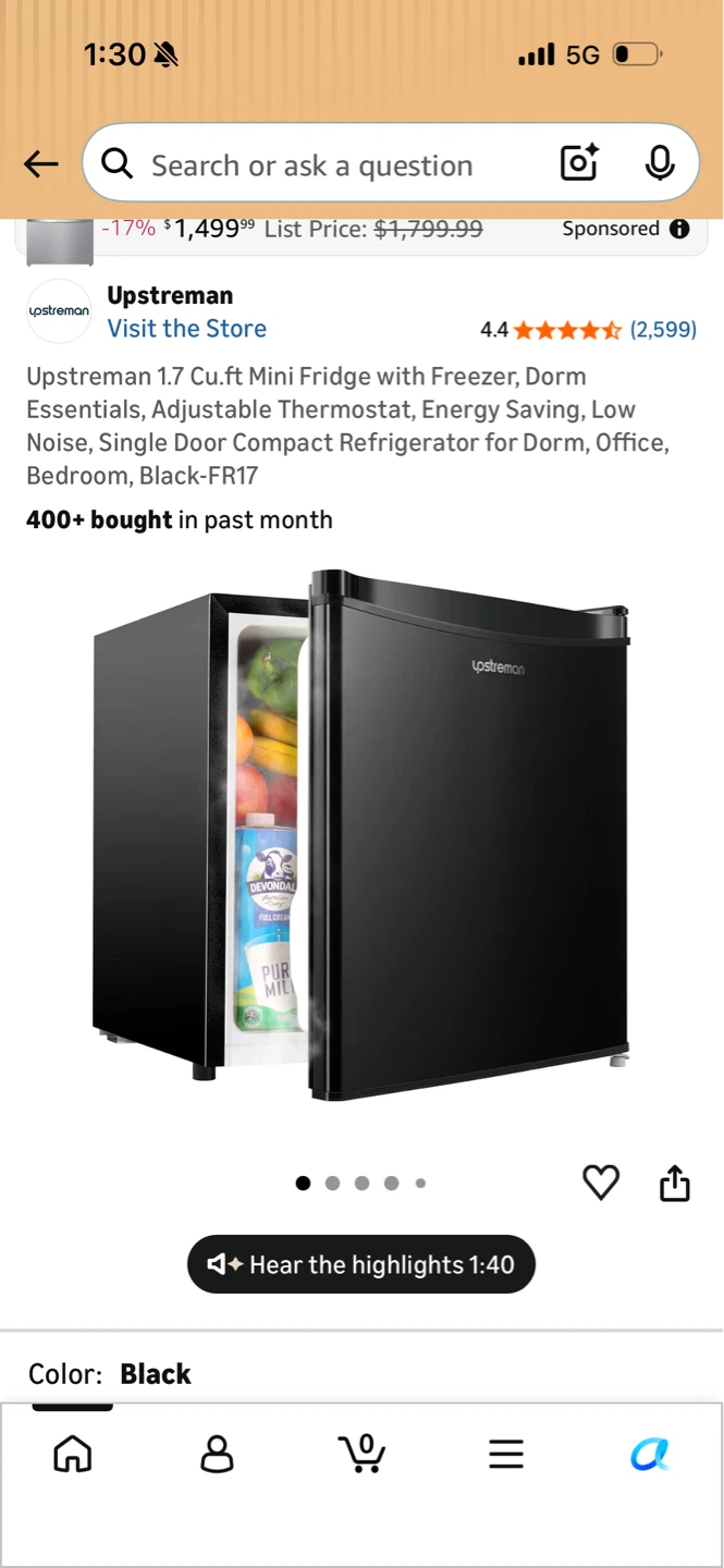 Mini Fridge with Freezer, Black