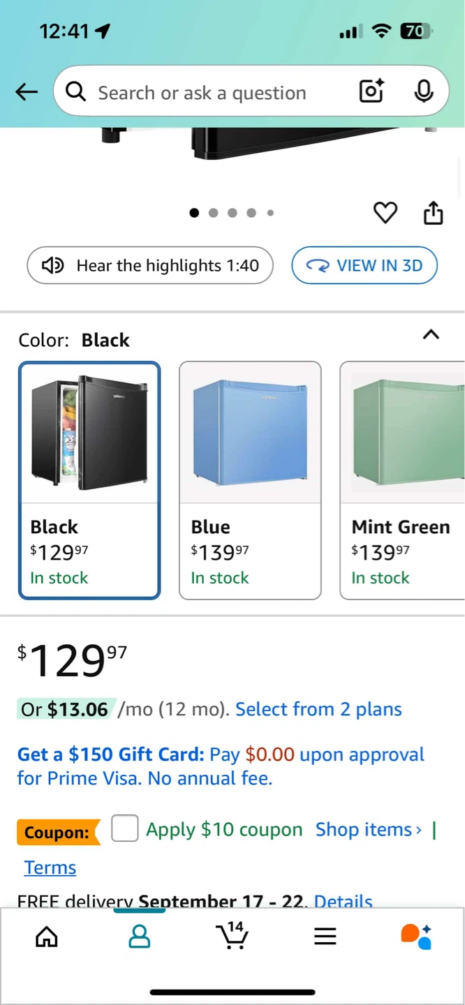 Mini Fridge with Freezer, Black - photo 2