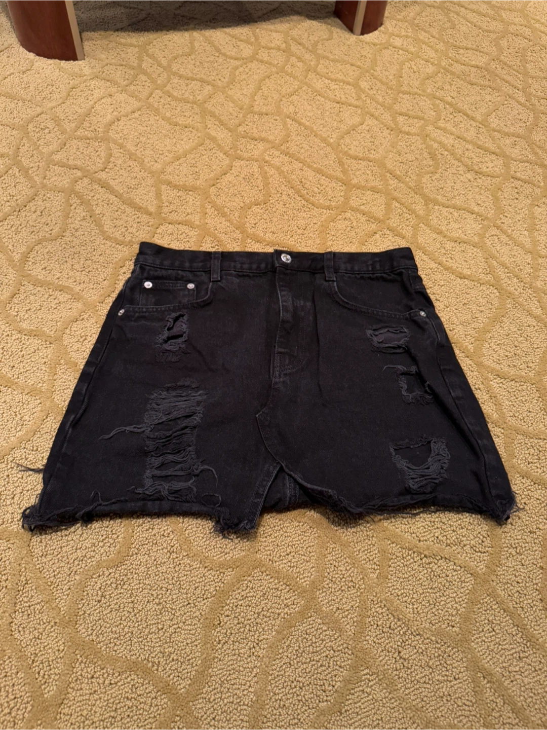 Pull & Bear Black Distressed Denim Skirt - L