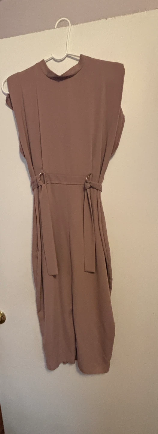 ASOS Mauve Mock Neck Sleeveless Belted Midi Dress