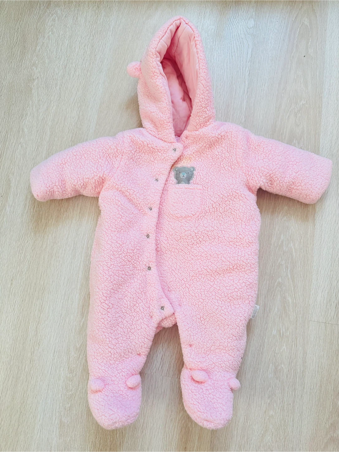 Pink Teddy Bear Sherpa Snowsuit with Hood