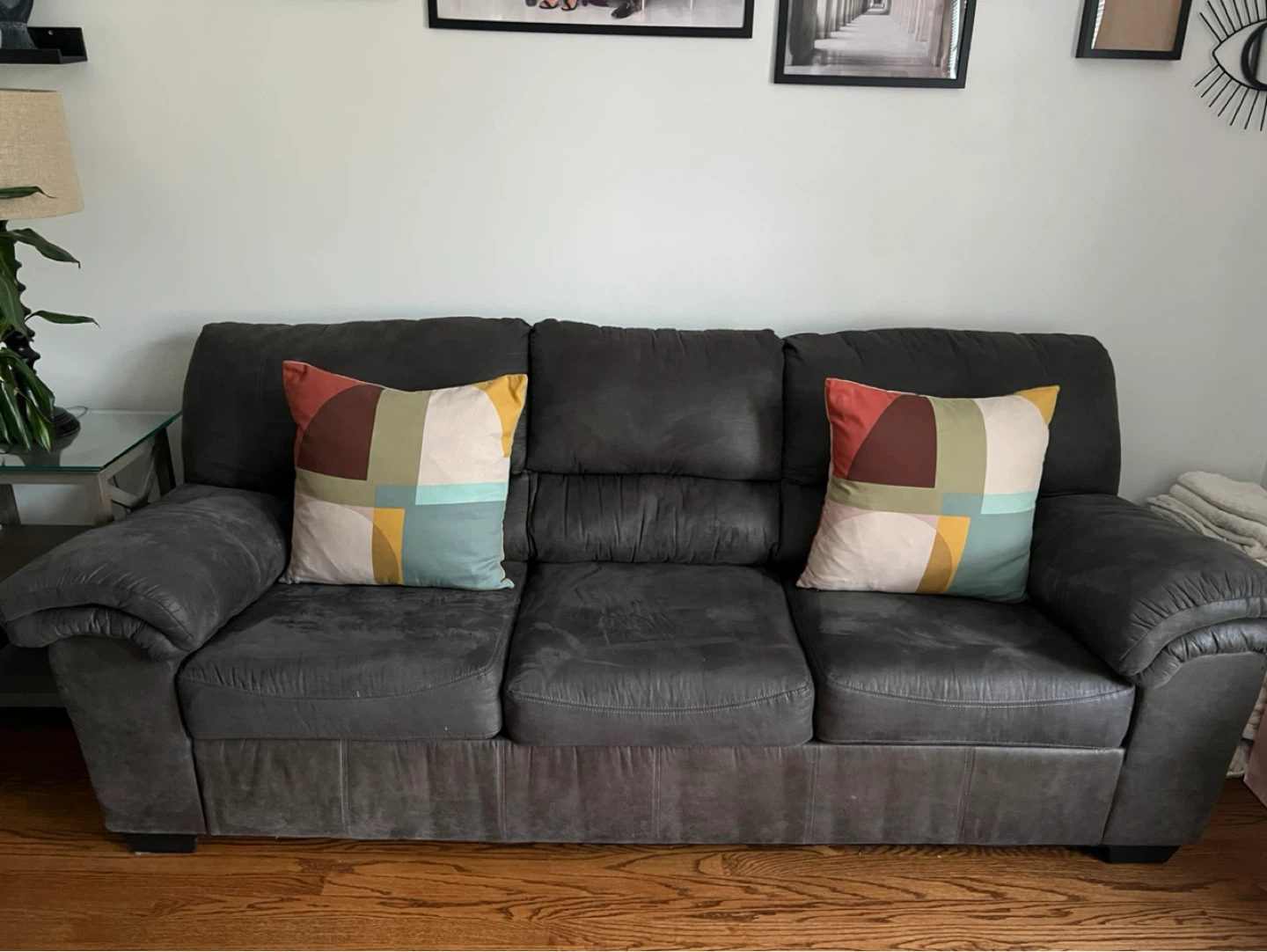 Gray Faux Leather Loveseat - photo 2