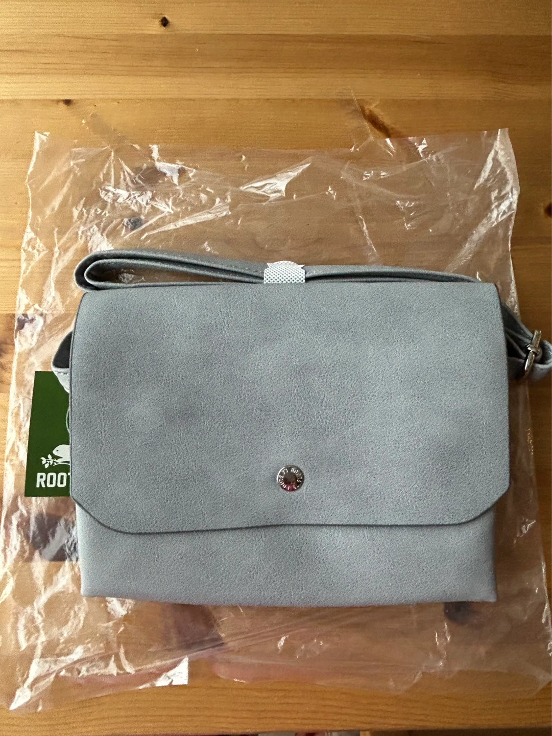 Roots Grey Faux Suede Crossbody Bag