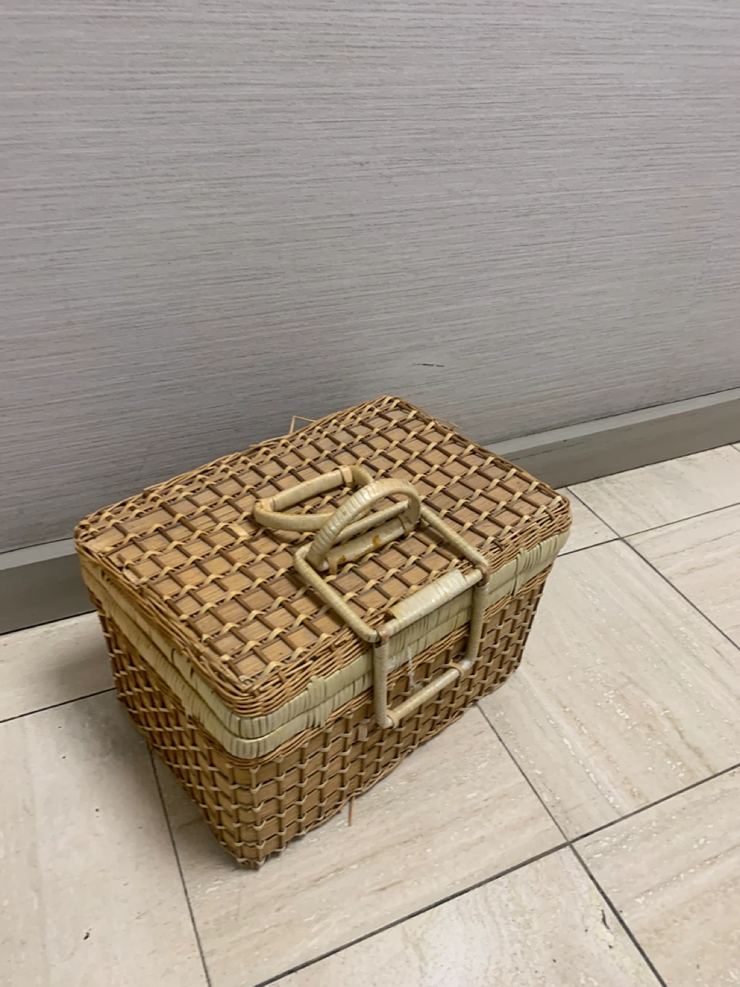 Wicker Storage Basket with Green Floral Lining - photo 2