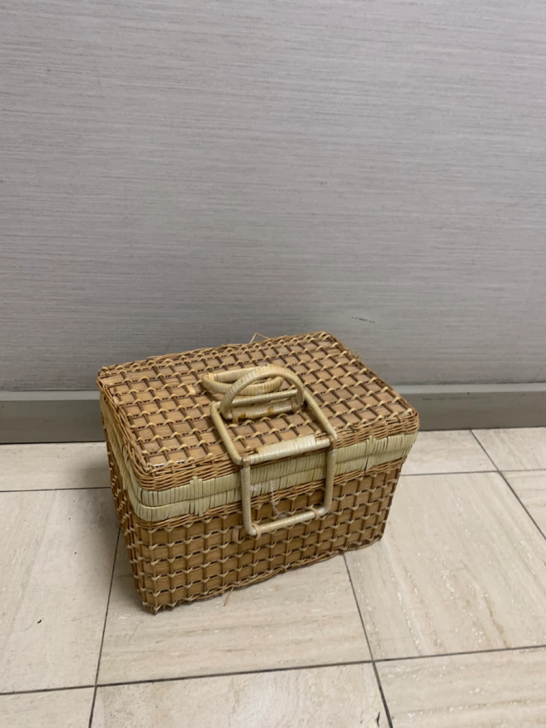 Wicker Storage Basket with Green Floral Lining