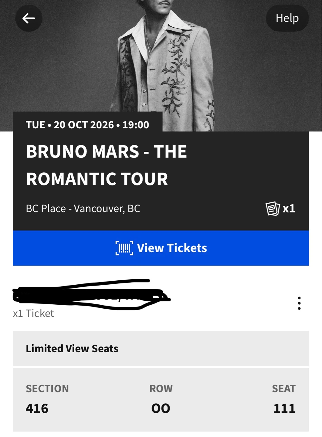 Bruno Mars The Romantic Tour Ticket - Oct 20, 2026