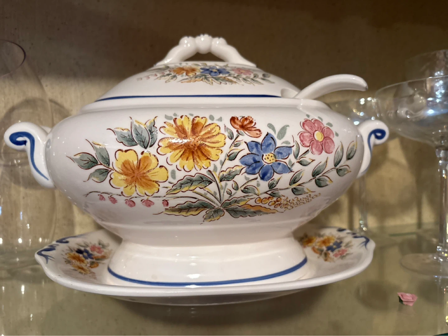 White Ceramic Soup Tureen with Floral Design