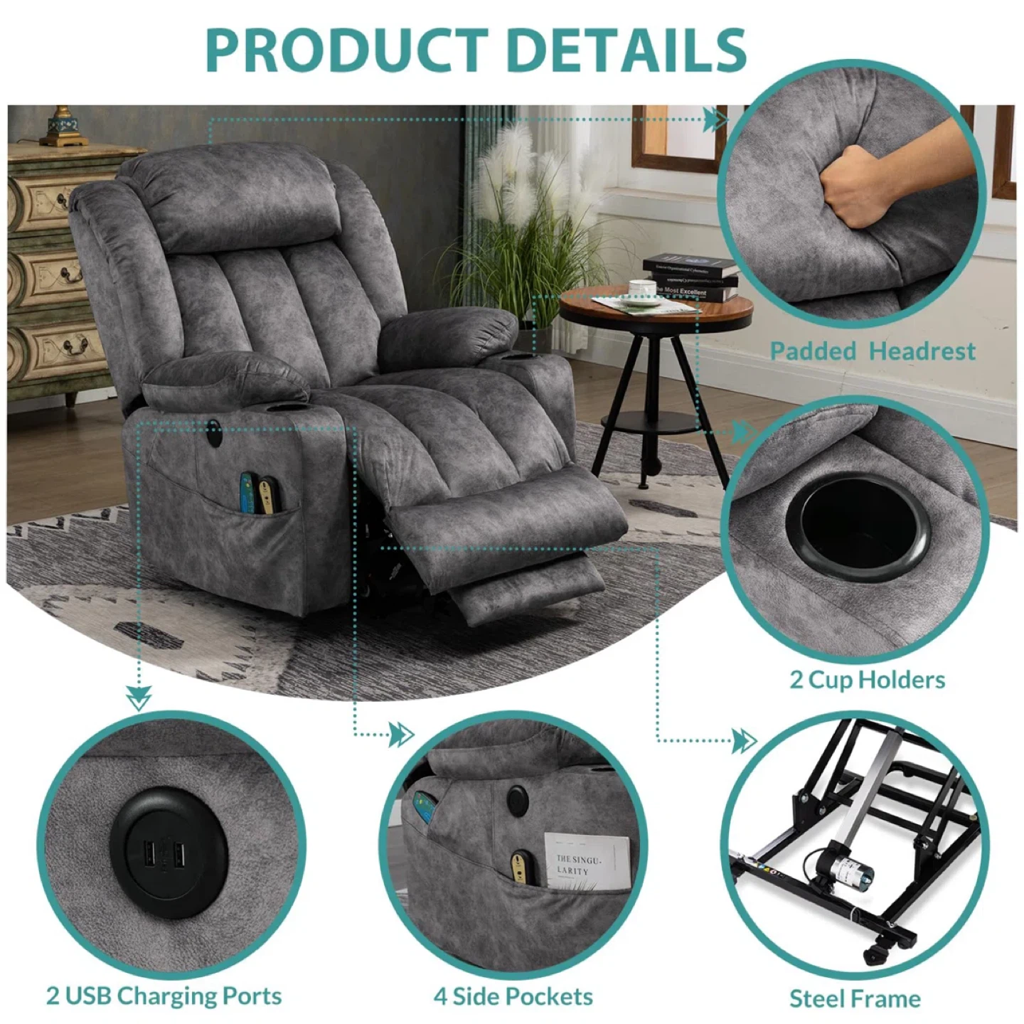 Grey Power Lift Recliner and Massage Chair suitable for elderly - photo 5