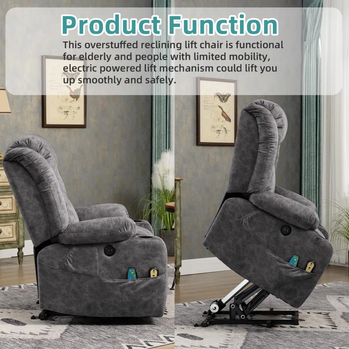 Grey Power Lift Recliner and Massage Chair suitable for elderly - photo 4