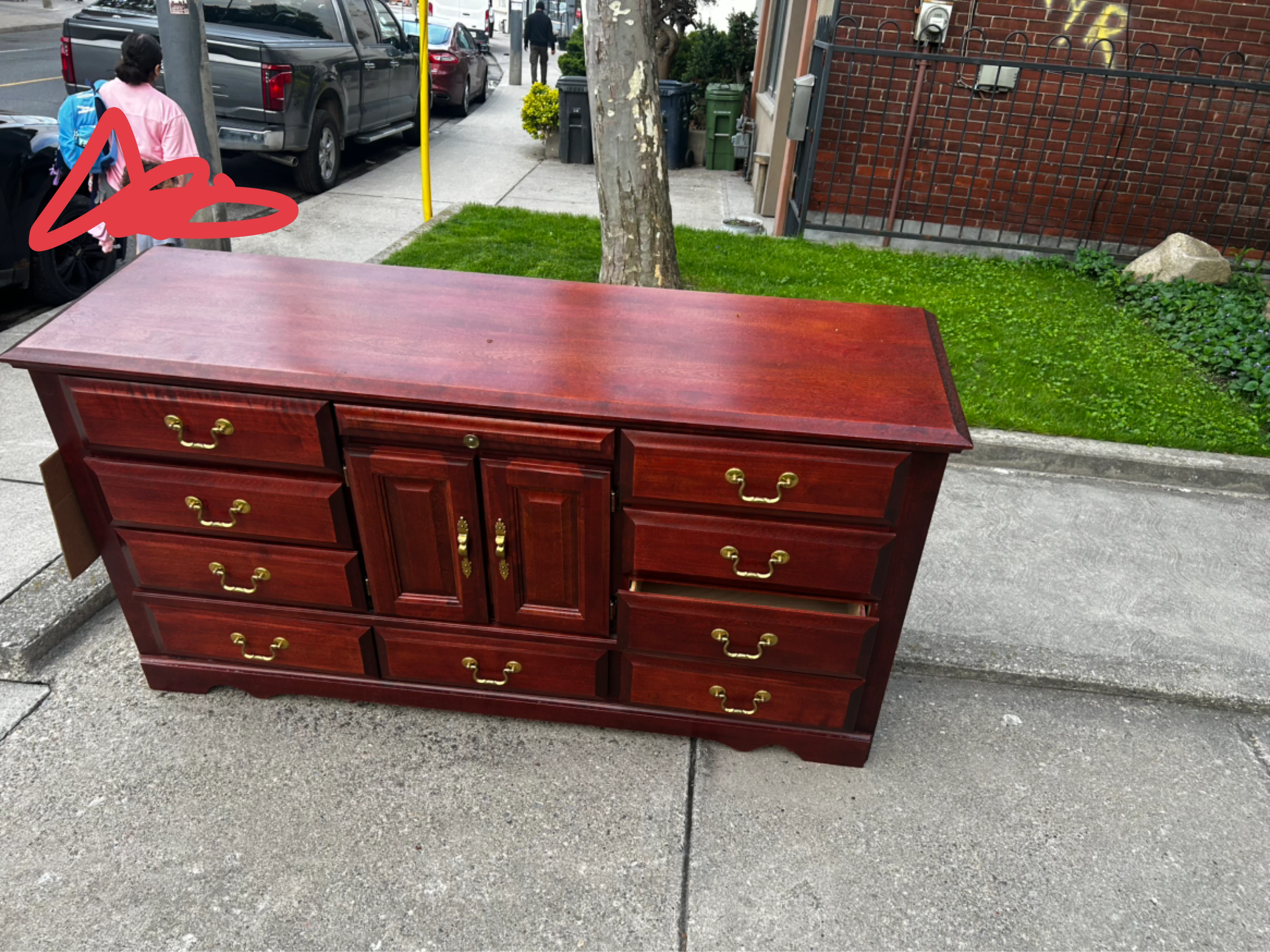 Cherry Wood Dresser with 9 Drawers