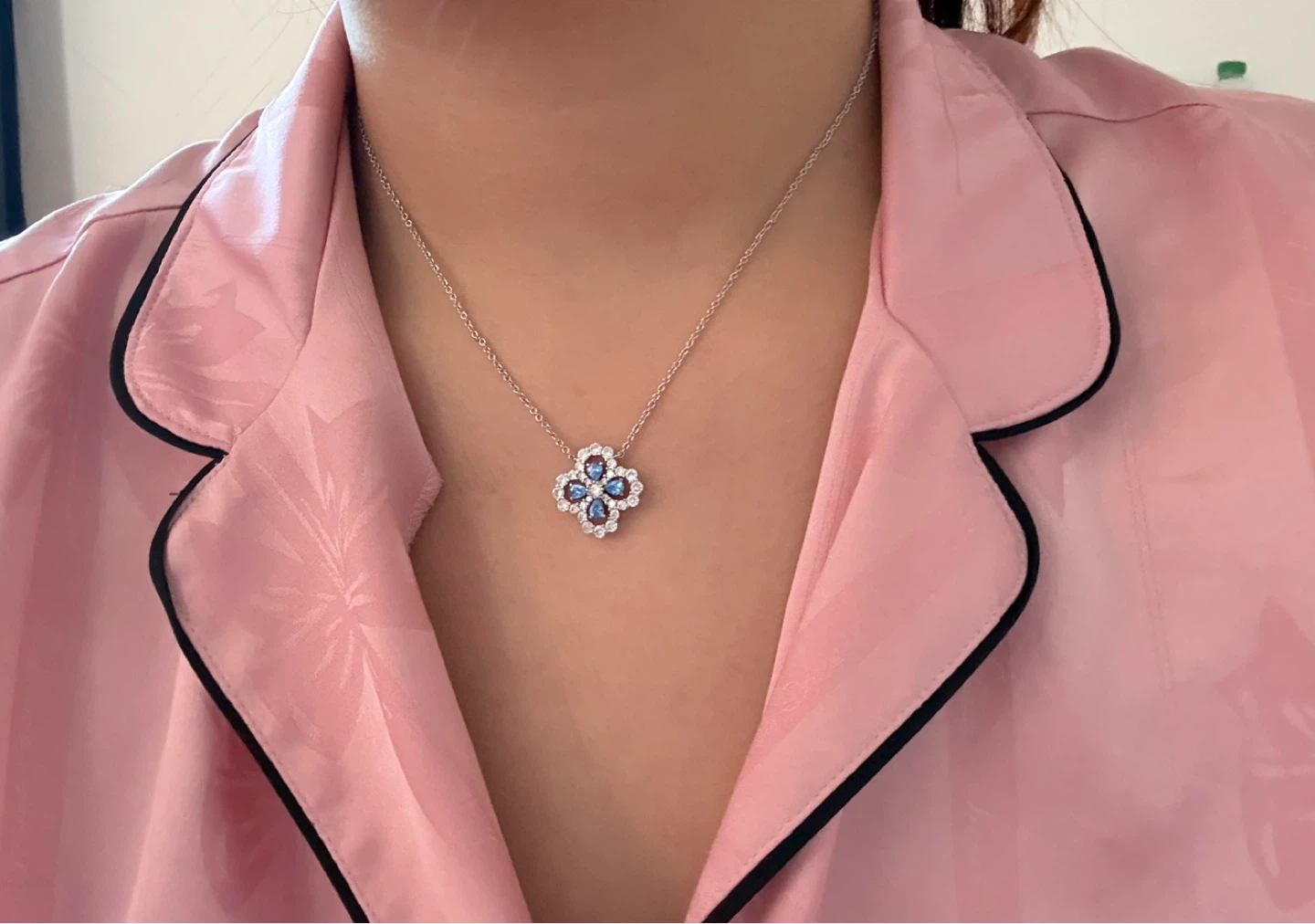Harry Winston Inspired Loop Cluster Necklace Blue Stone
