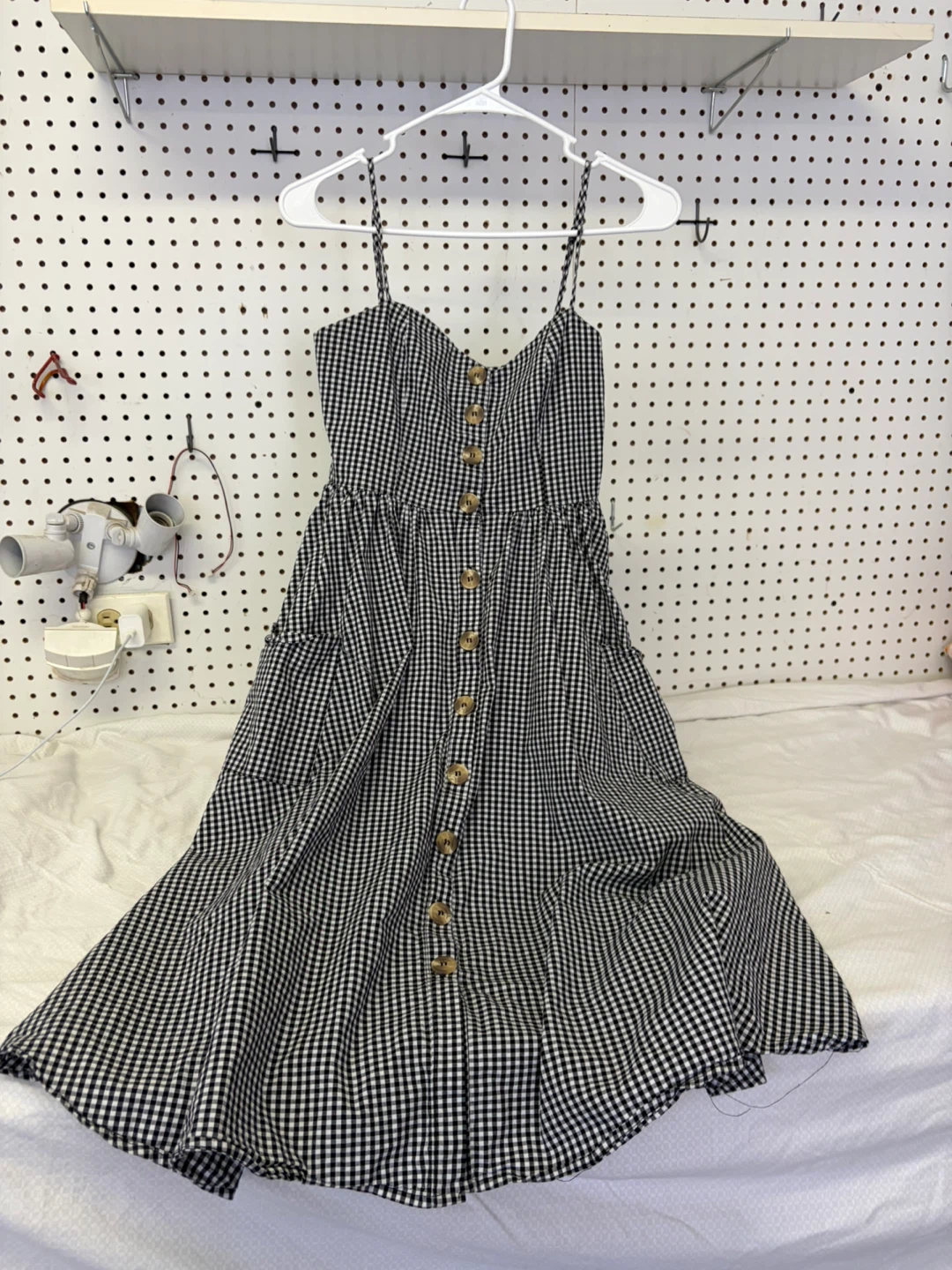 Black and White Gingham Button-Front Sundress