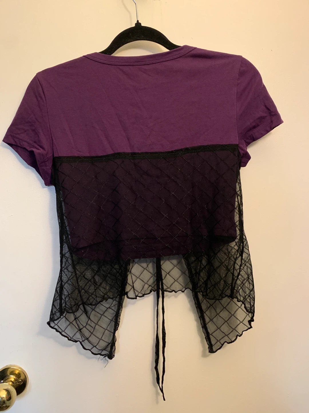 SHEIN Purple T-Shirt with Black Lace Overlay - Size Medium - photo 2