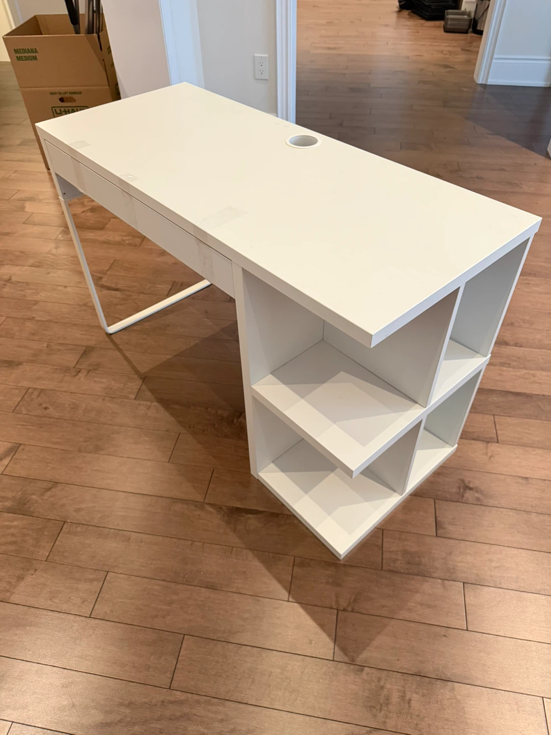 White Desk with Drawer and Shelves