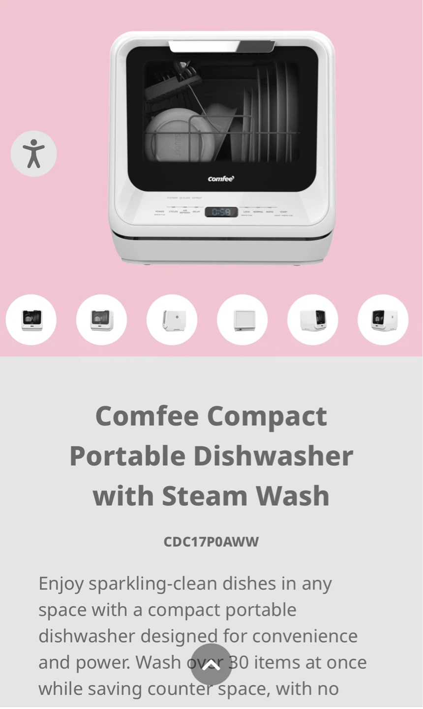 Comfee Compact Portable Dishwasher with Steam Wash