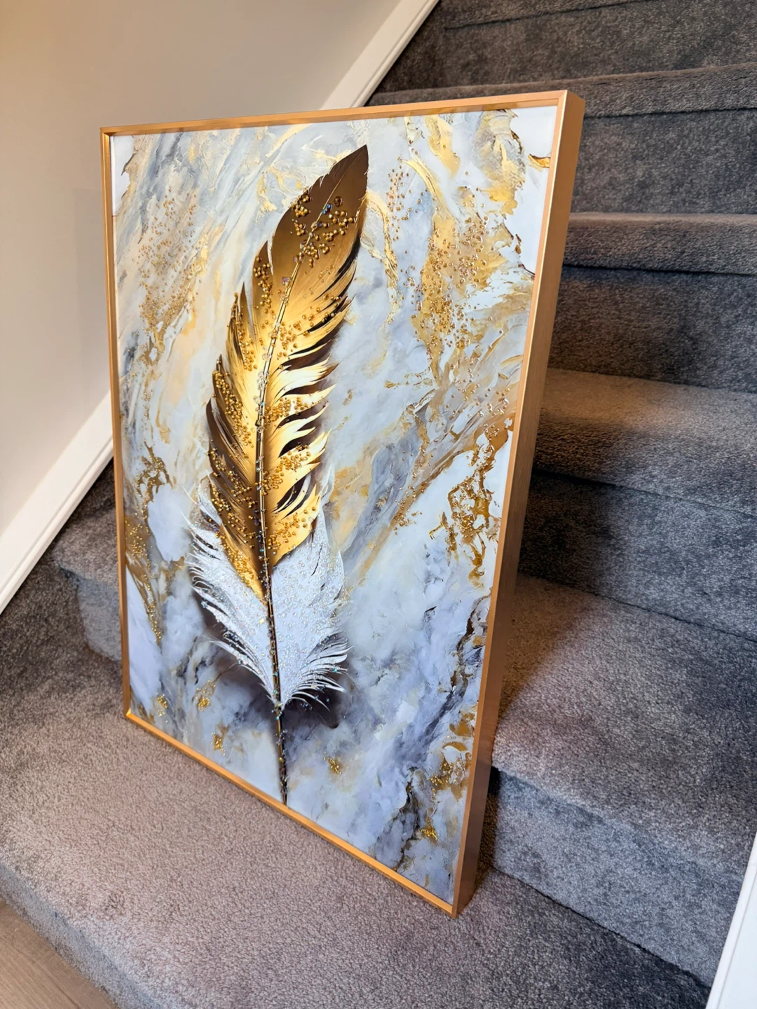 Brand New Gold Feather Golden framed Wall Artwork